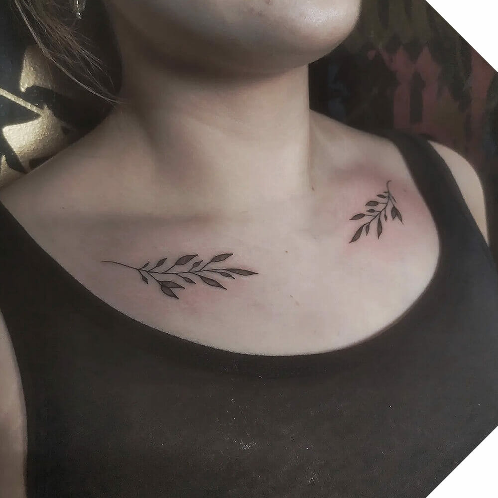 Delicate Flower Collarbone Tattoo On Both Sides Of The Chest