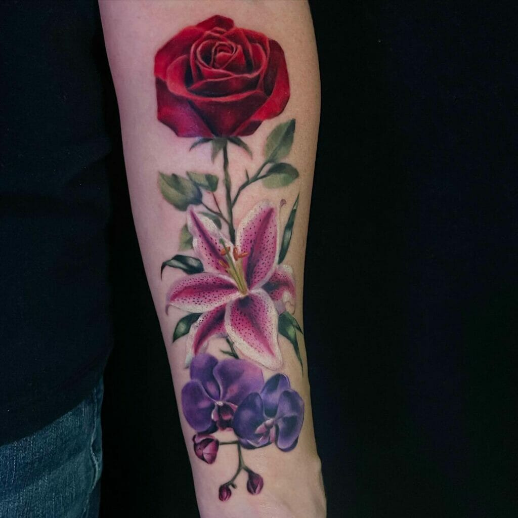 Memorial Flowers And Rose Tattoo