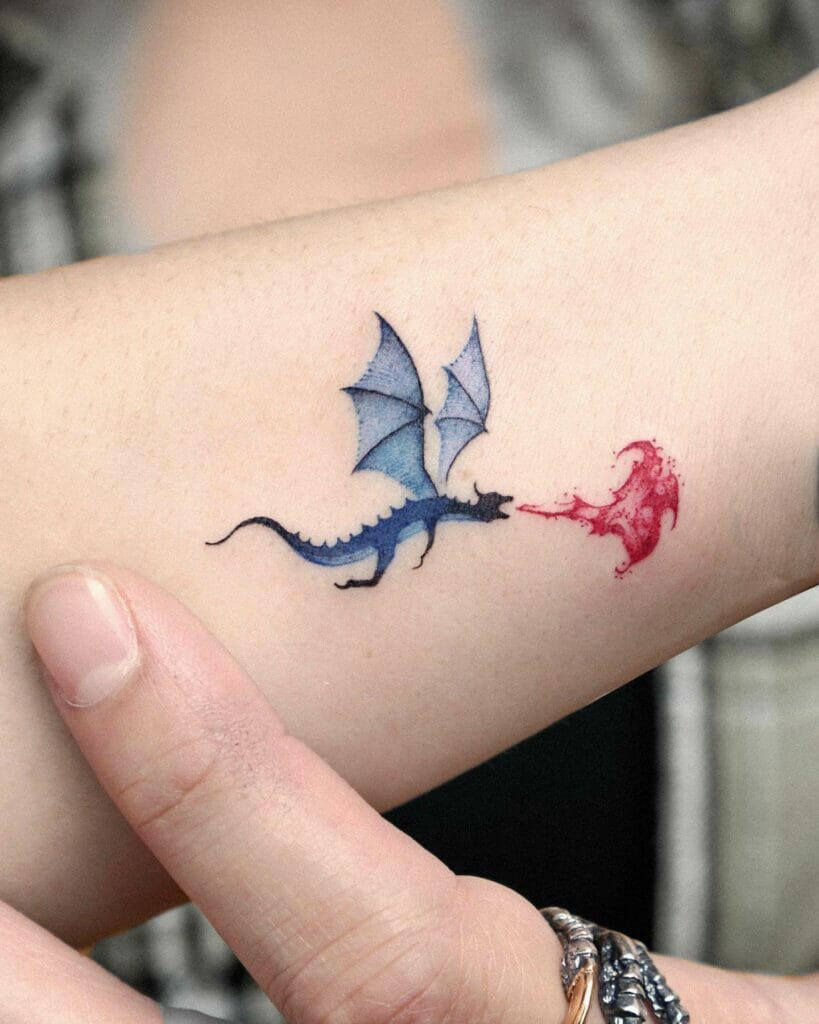 Mini Blue Fire-Breathing Rising Dragon Tattoo