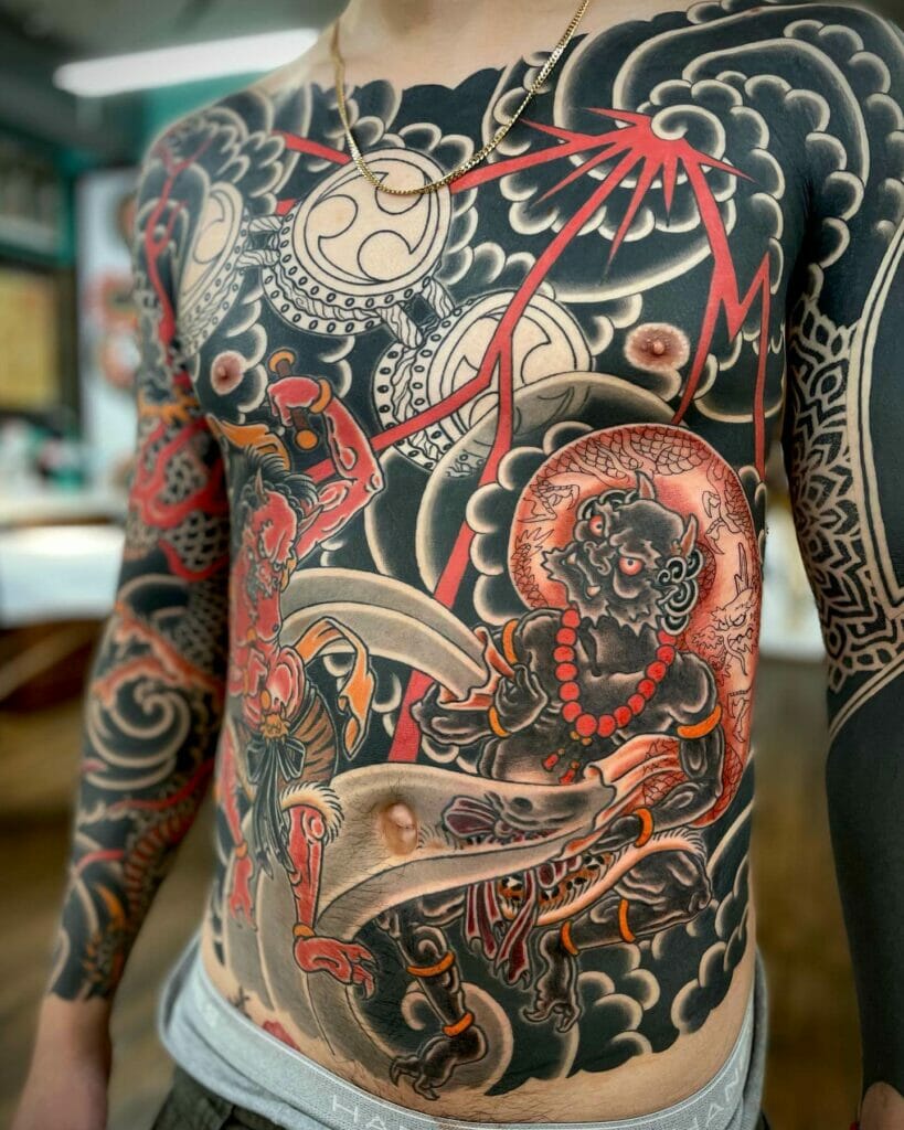 Traditional Japanese Tattoo Bodysuit On The Front