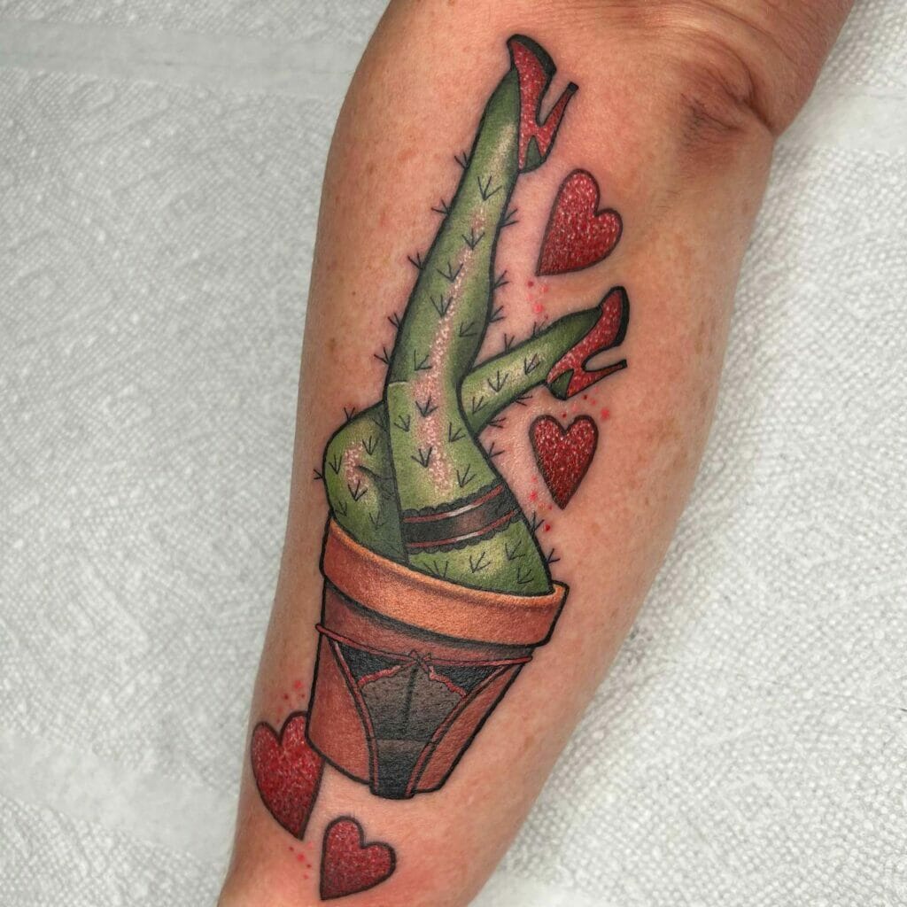 Quirky Cactus Leg Tattoo