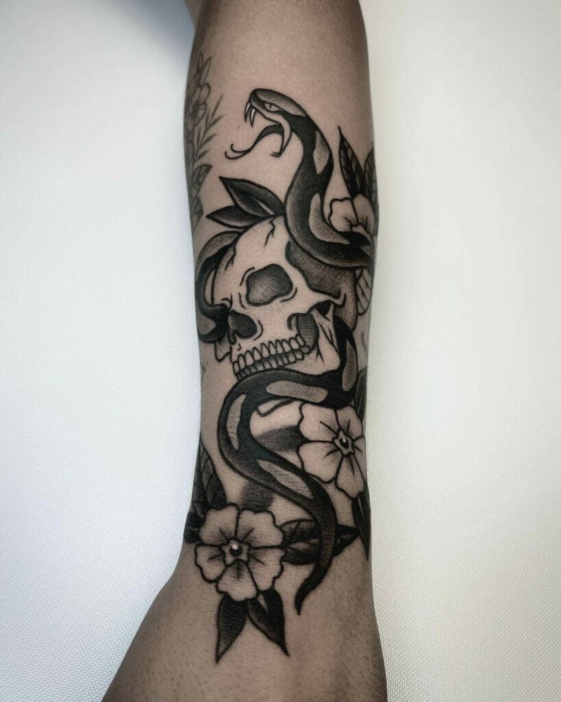 Snake With Skull Tattoo For Upper Sleeve Tattoo