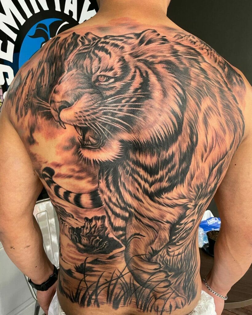 Thai Tiger Looking Back Tattoo