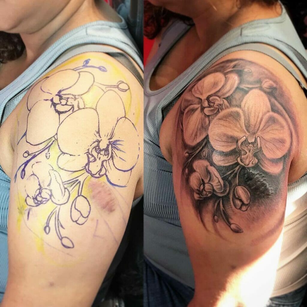 Sprouting Orchids Shoulder Tattoo