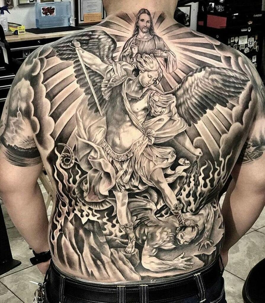 Warrior Archangel Michael Back Tattoo