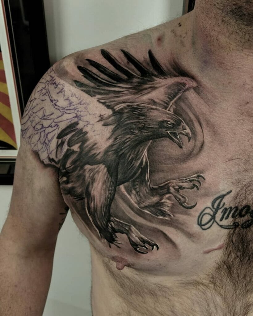 One Sided Eagle Chest Tattoo