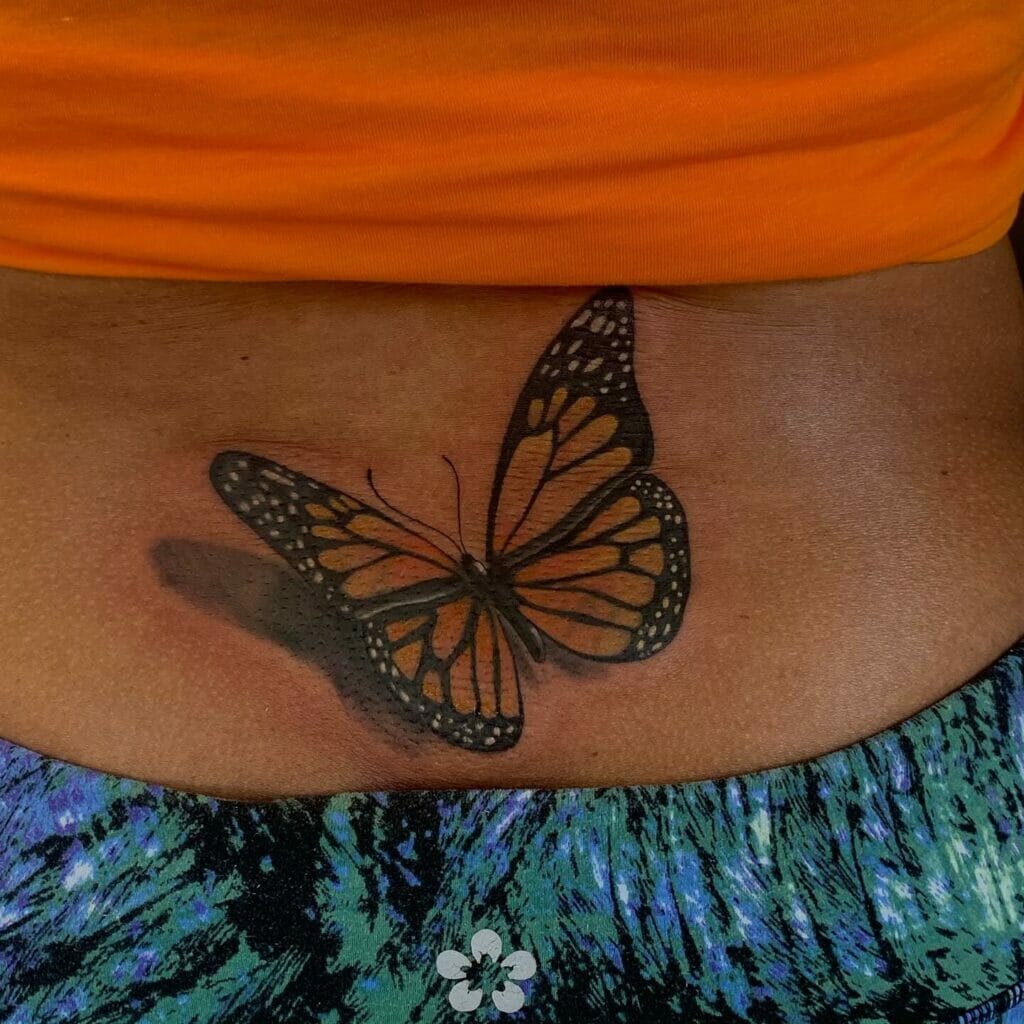 Colorful 3D Butterfly Back Tattoo Design