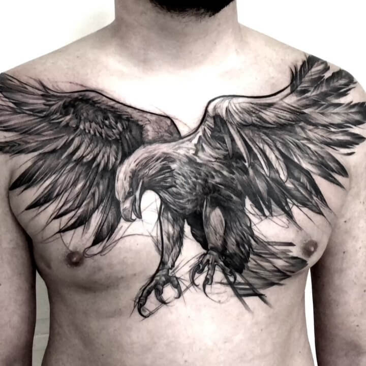 Sketch Style Eagle Chest Tattoo