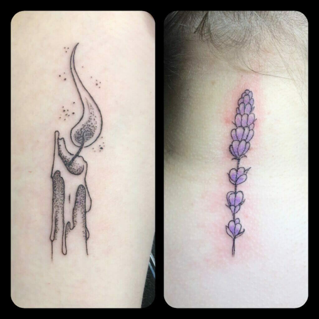 Plant Lavender And Candle Tattoo