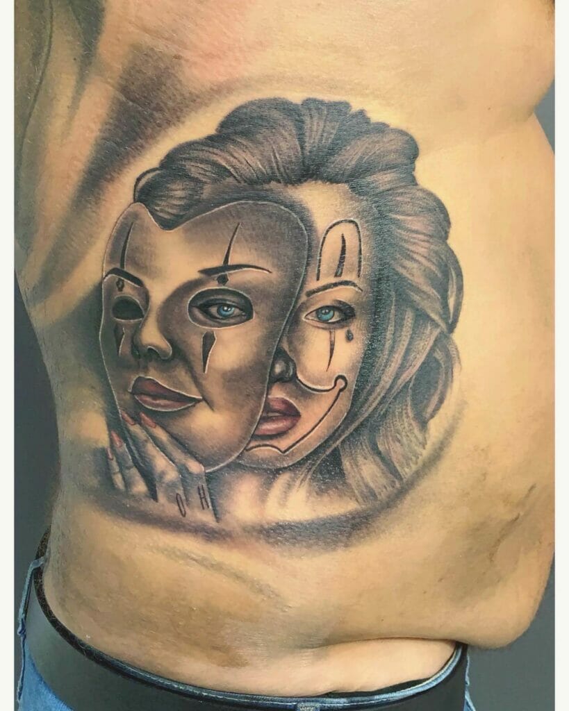 Left Rib Cage Horrific Oni Mask Tattoo Ideas