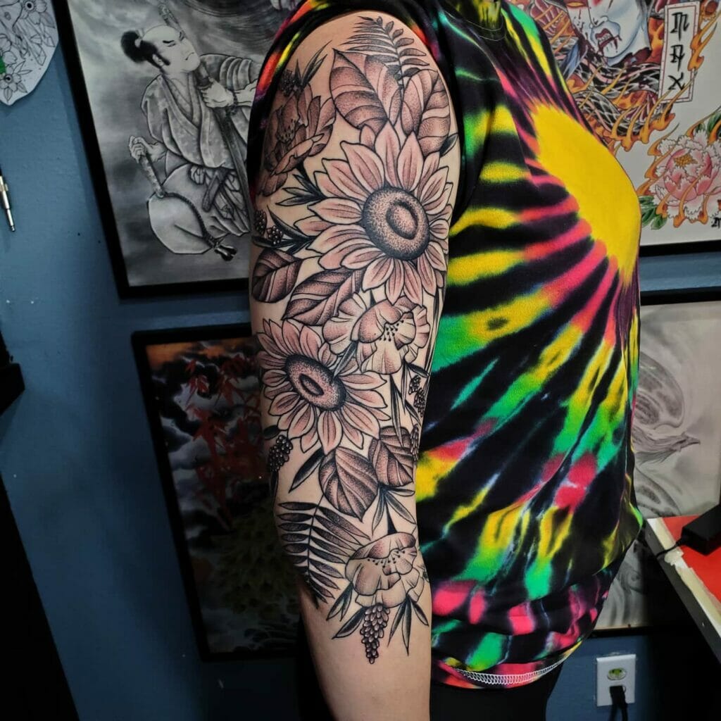 Sunflower Arm Sleeve Tattoo Of Faith And Admiration