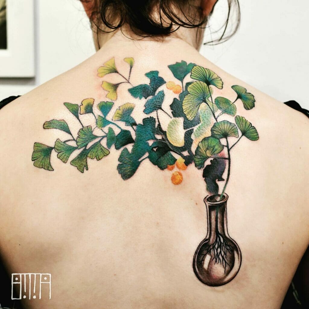 Ginkgo Leaf Tattoo Bouquet At The Back