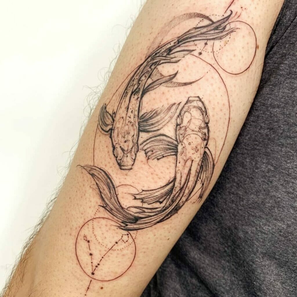 Dark Black Ink Simplistic Male Pisces Tattoo