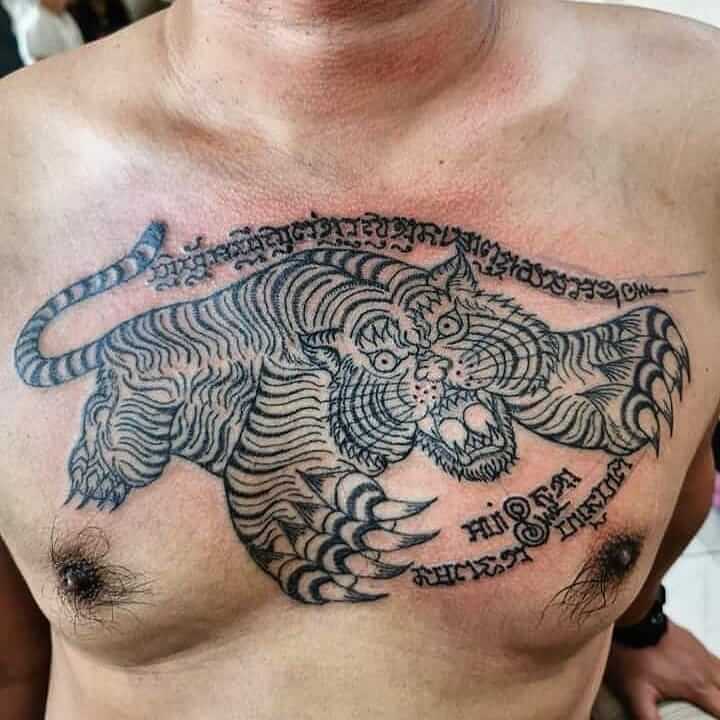 Thai Tiger Chest Tattoo