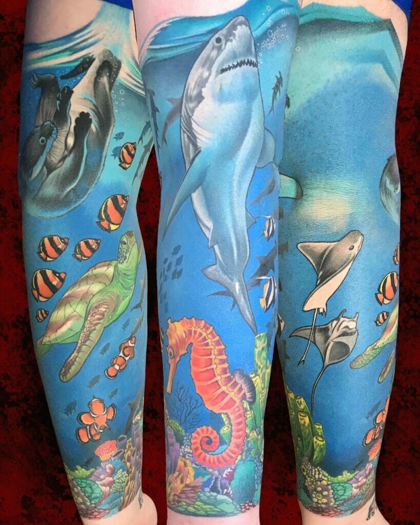 Underwater Deep Blue Seas Tattoo