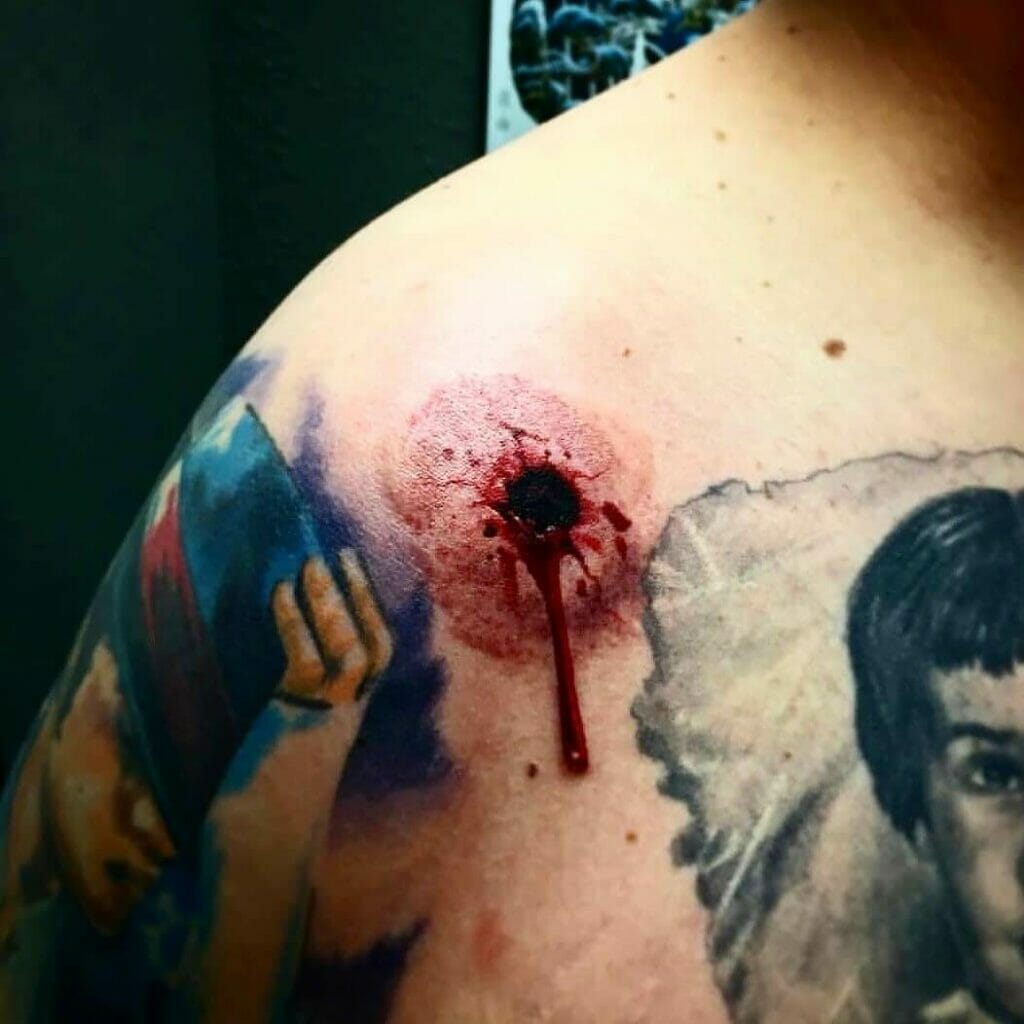 Bullet Hole Shoulder Tattoo