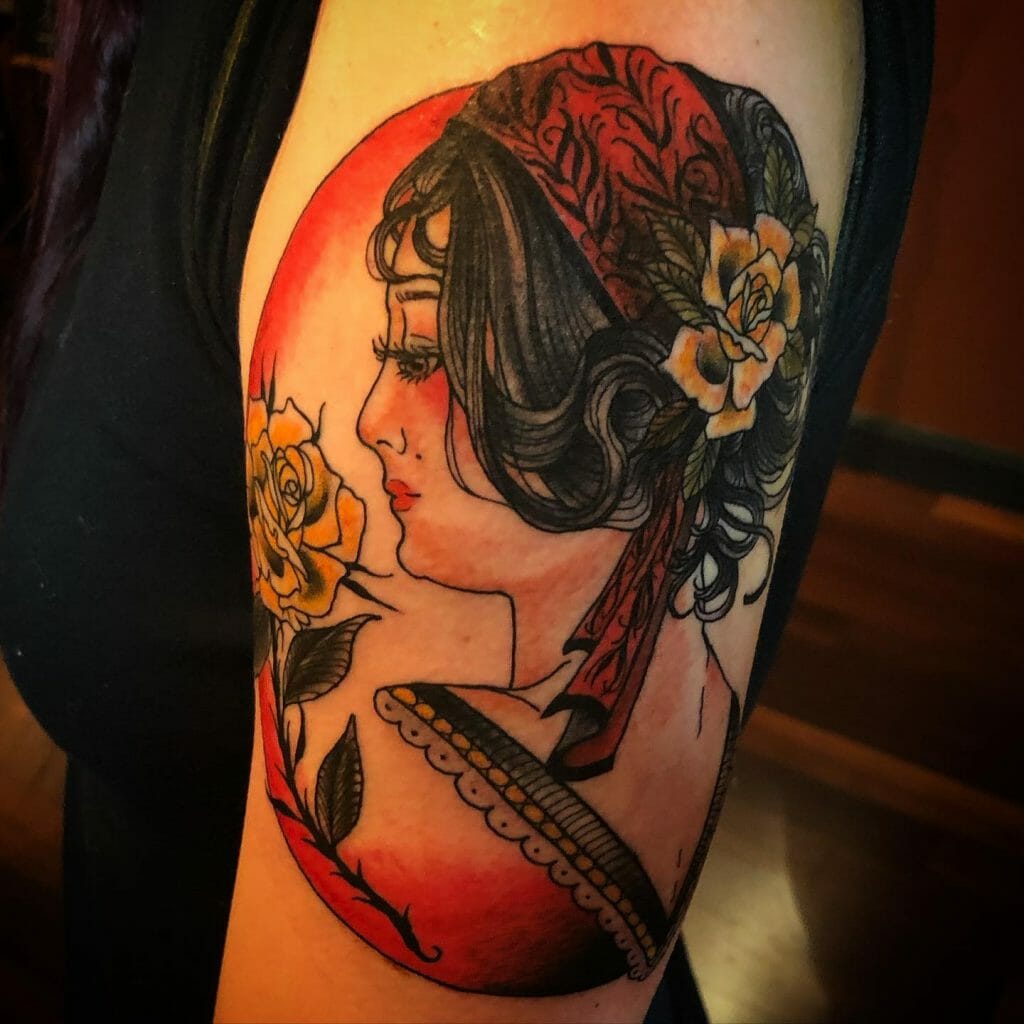 American Traditional Lady Head Tattoo
