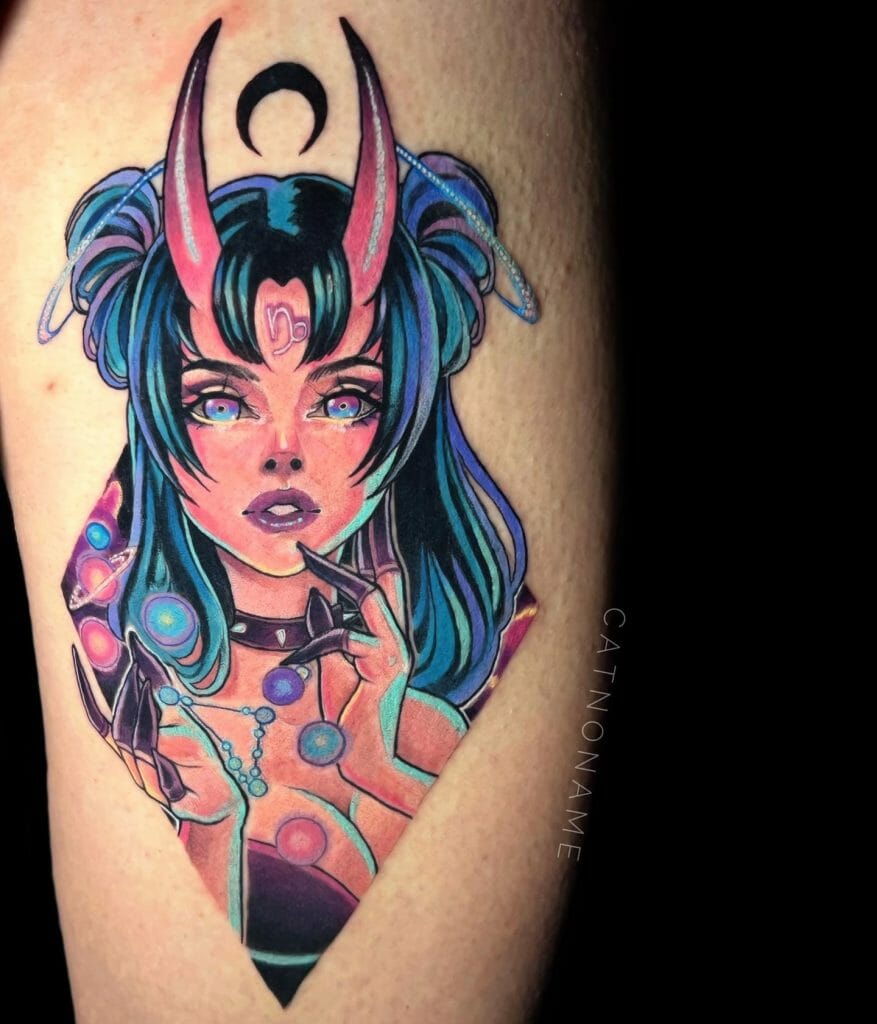 Anime Girl Capricorn Symbol Tattoo Design