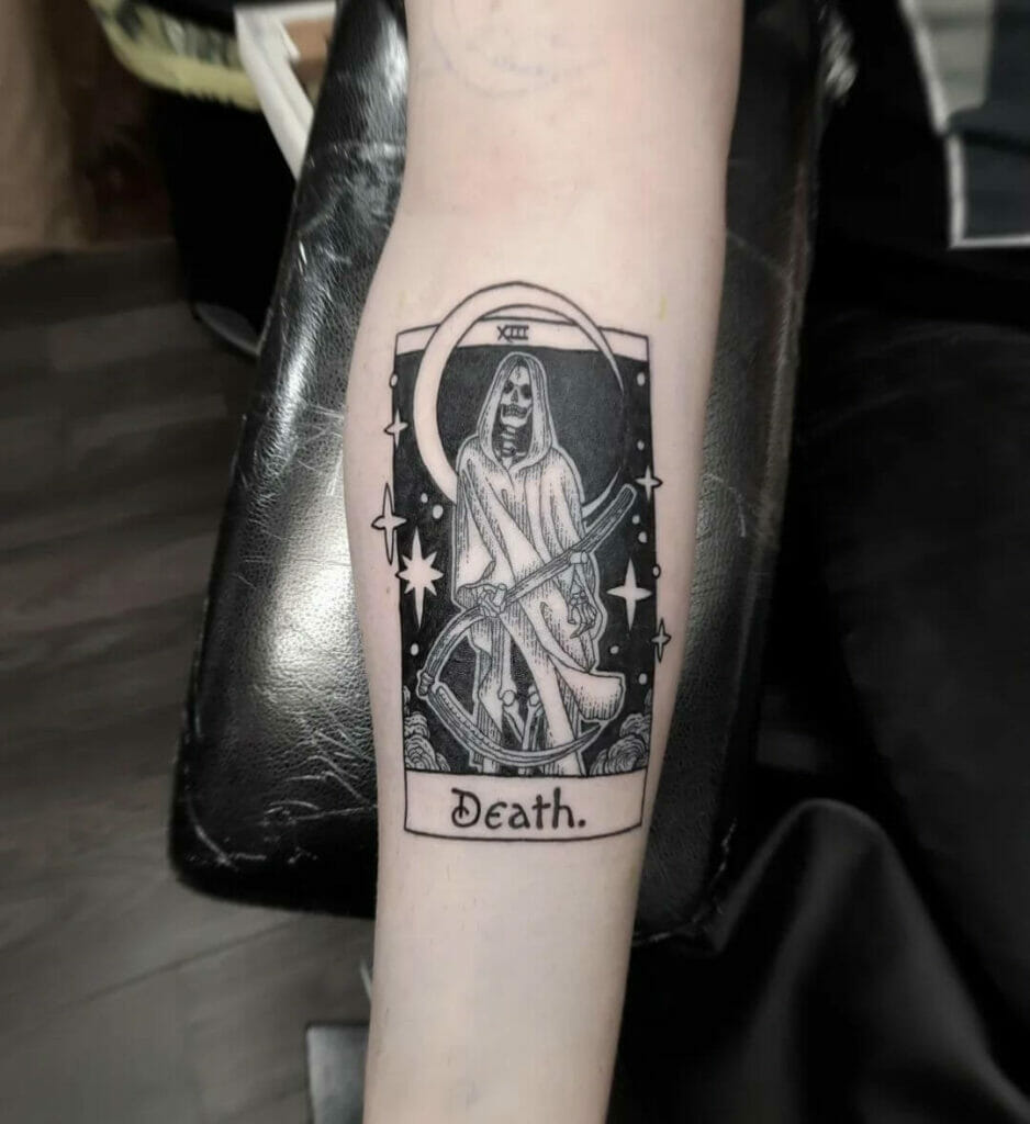 Death Card XIII With Star And Moon Tattoo Design