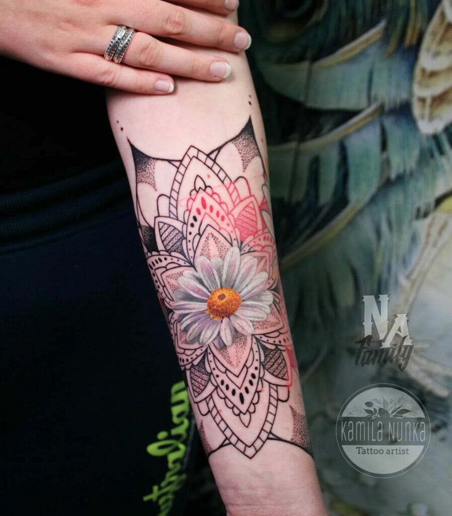 Beautiful Ornamental Mandala Tattoo Stencil On Forearm