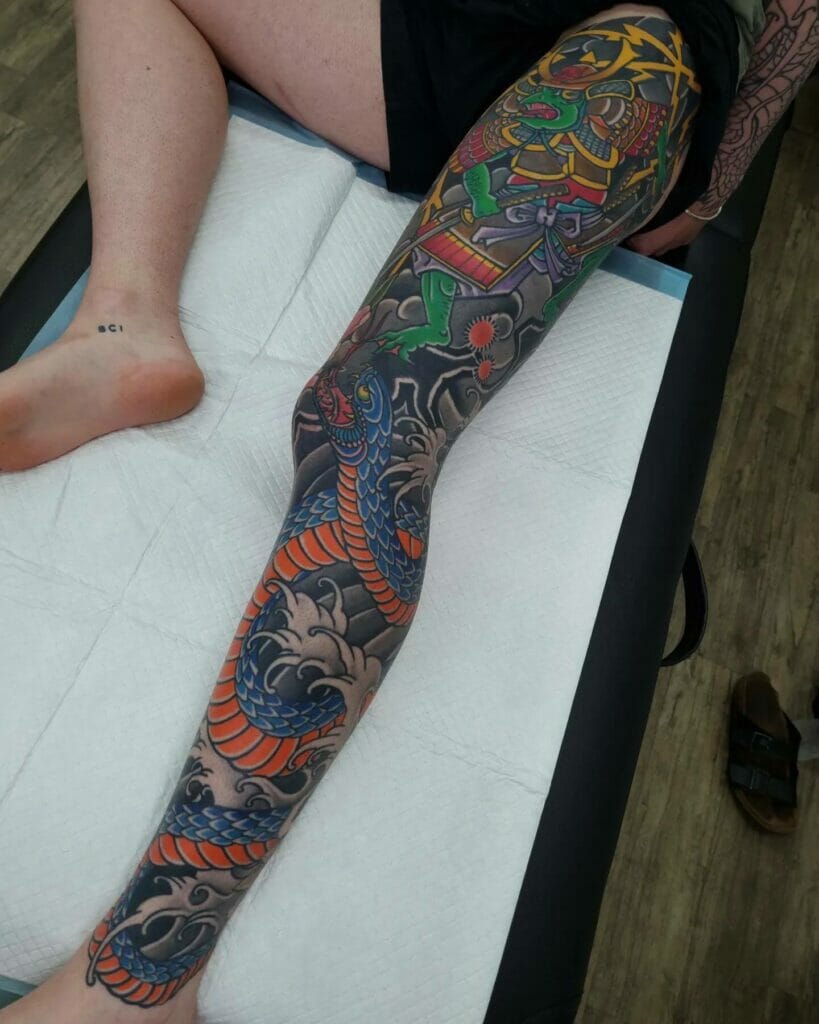 Colorful leg tattoo