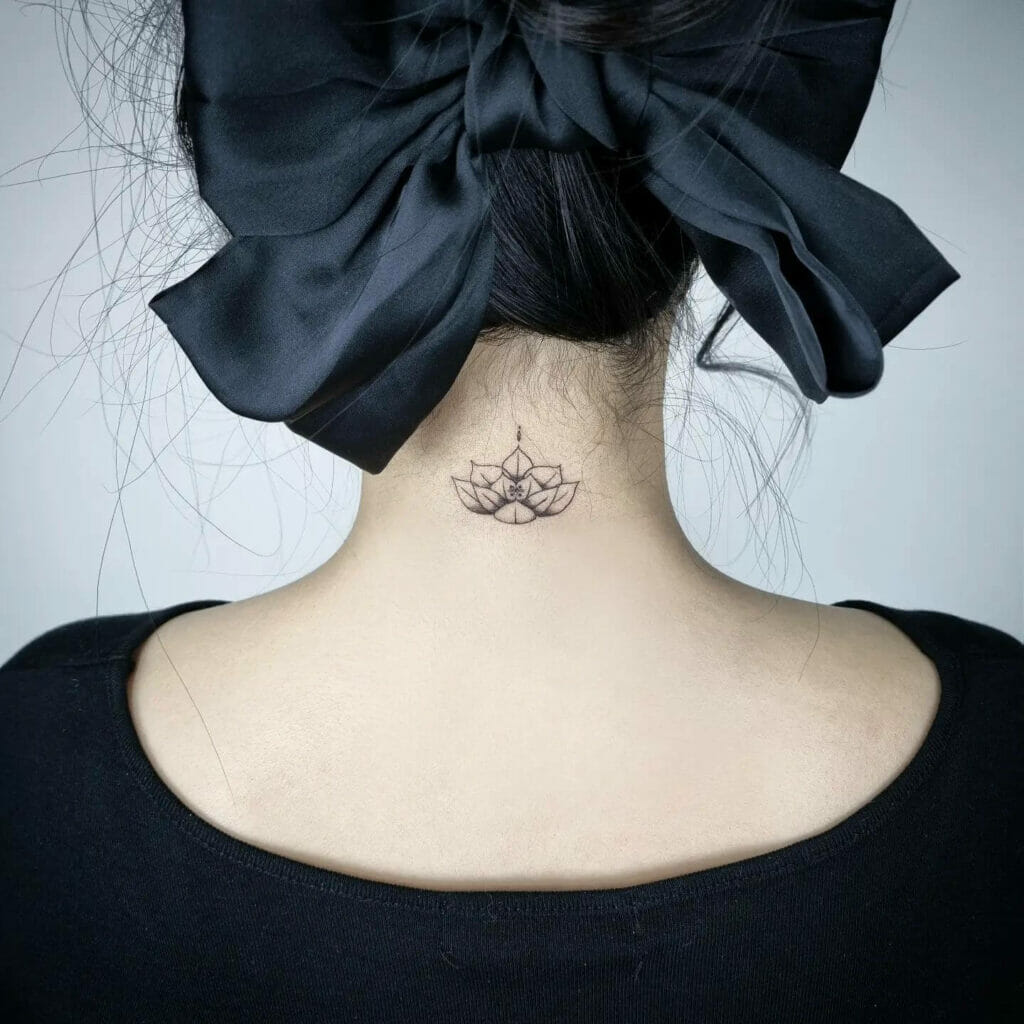 Simple Lotus Japanese Neck Tattoo