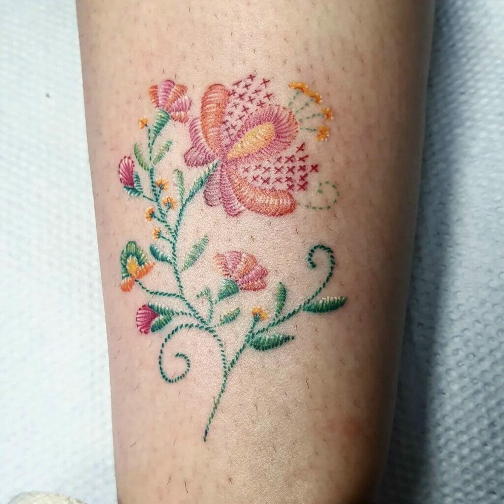 Aesthetic Flower Embroider Cross Stitch Tattoo