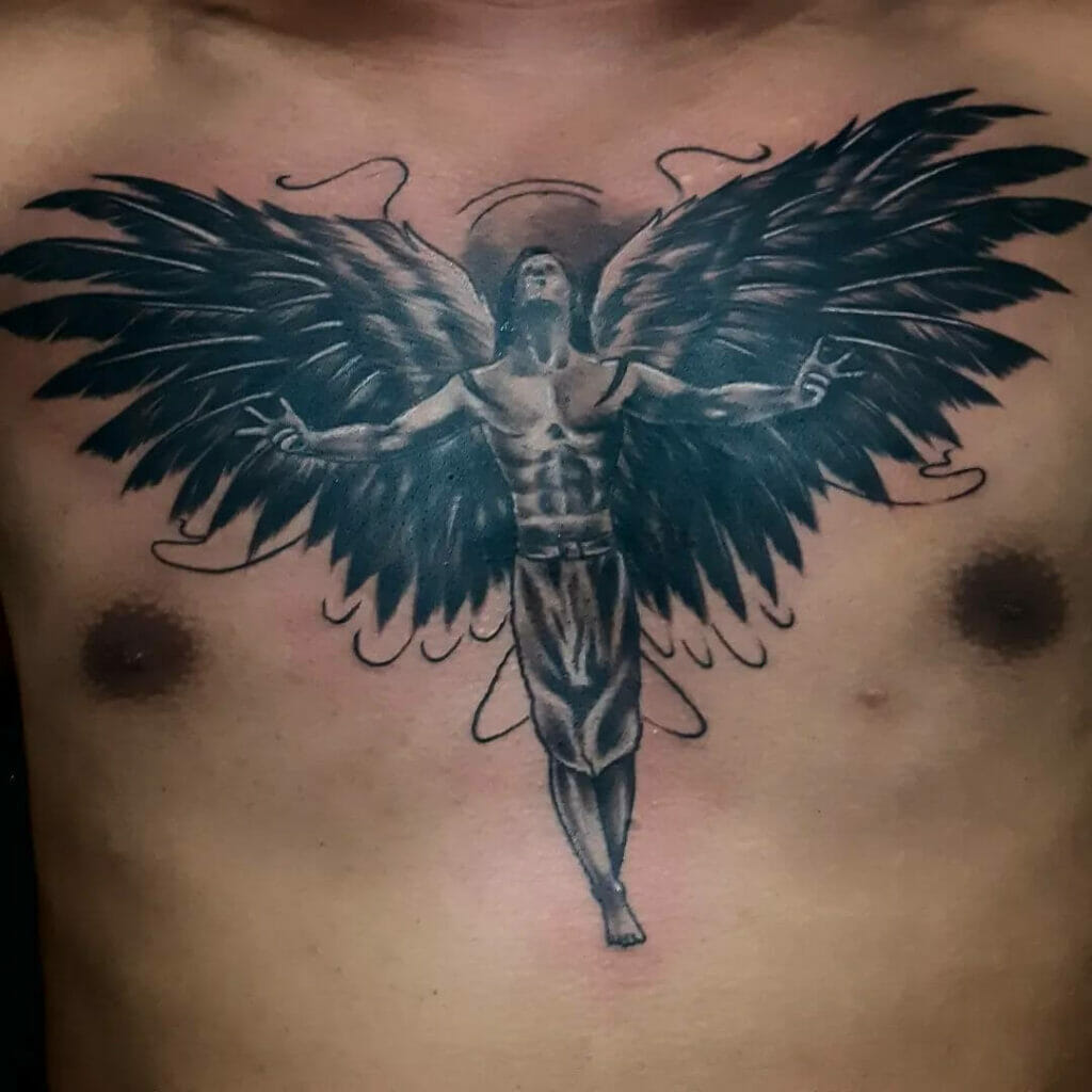 Stunning Holy Guardian Angel Tattoo With Large Wings