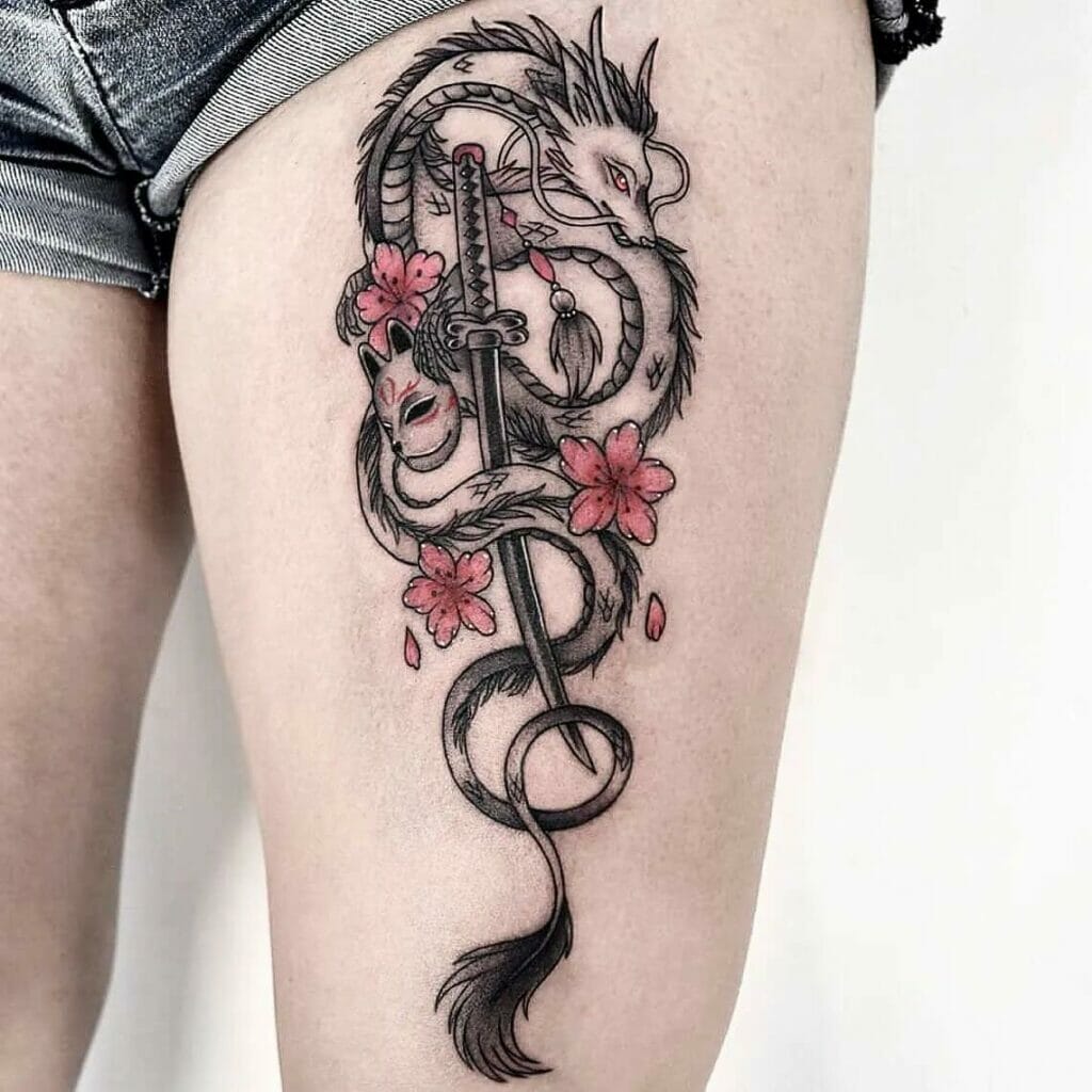 Small Cherry Blossom Dragon Tattoo Designs
