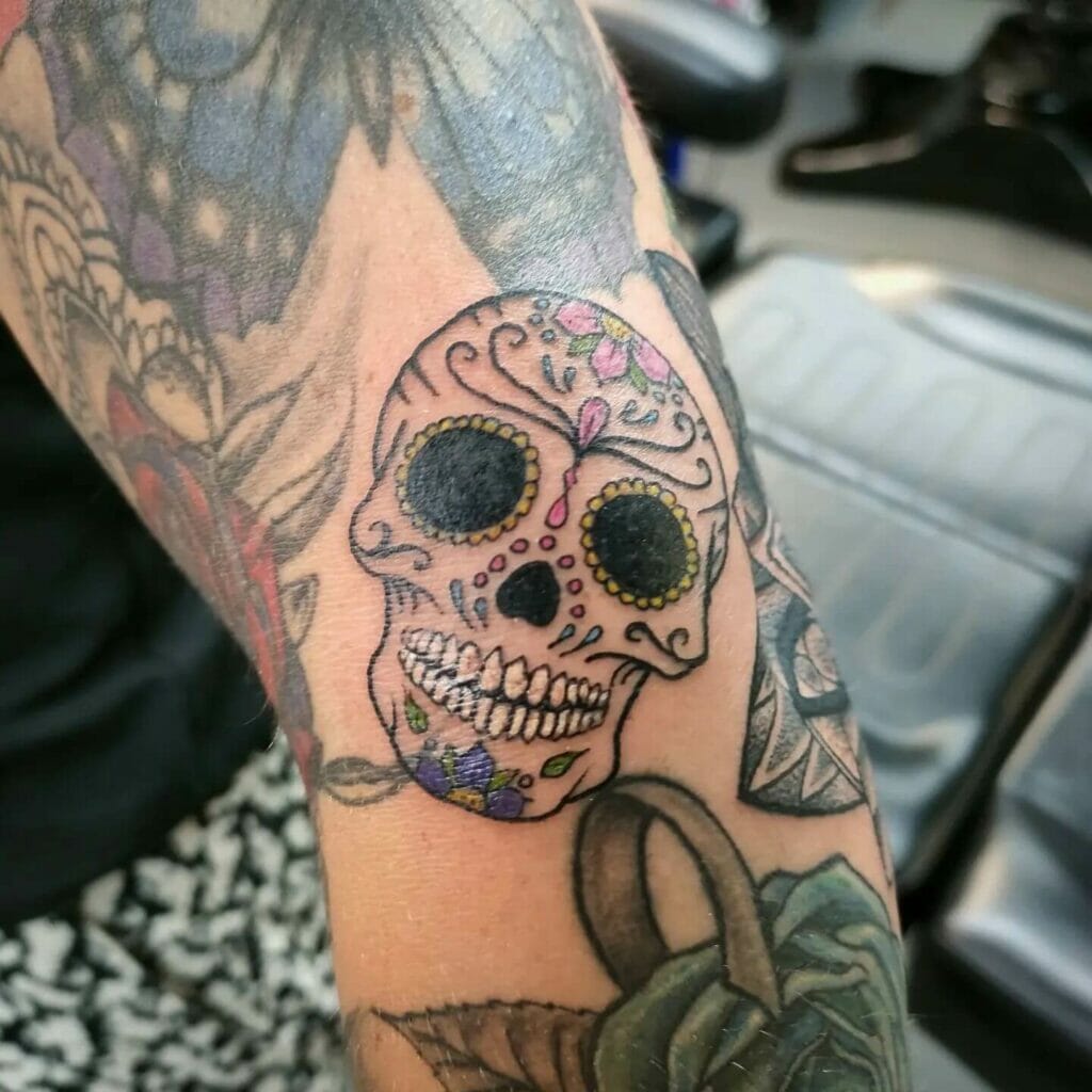 Traditional Skull Elbow Ditch Tattoos