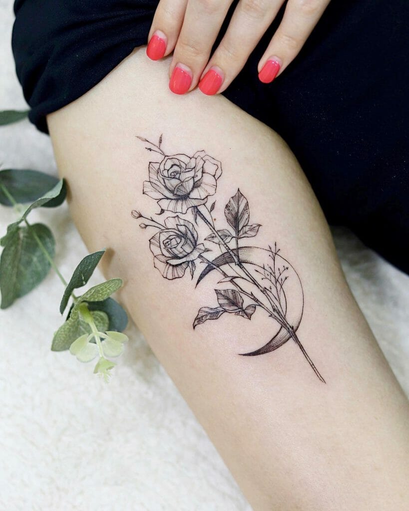 Best Moon with Flowers Tattoo