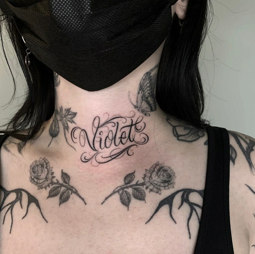 Caligraphy Name Tattoo On Neck