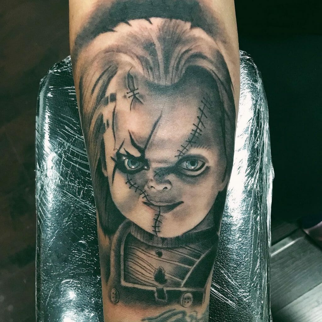 Dark Themed Blue-Eyed Chucky Temporary Tattoos