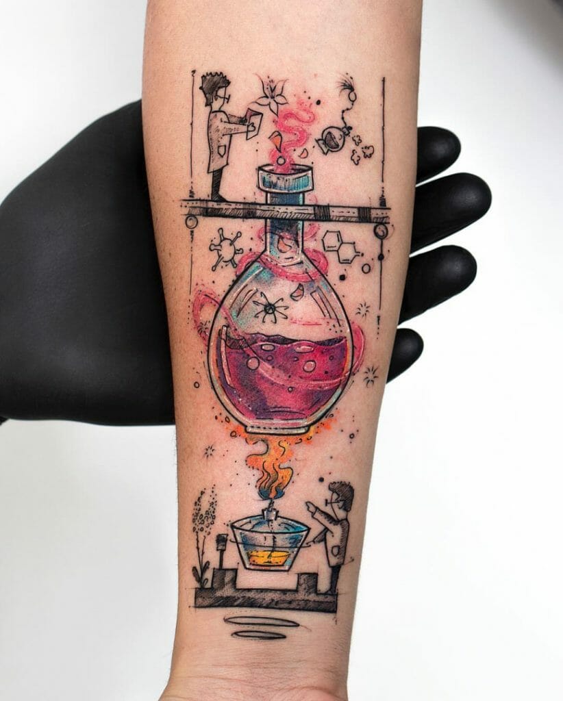 Detailed Chemist Perfume Making Process Tattoo