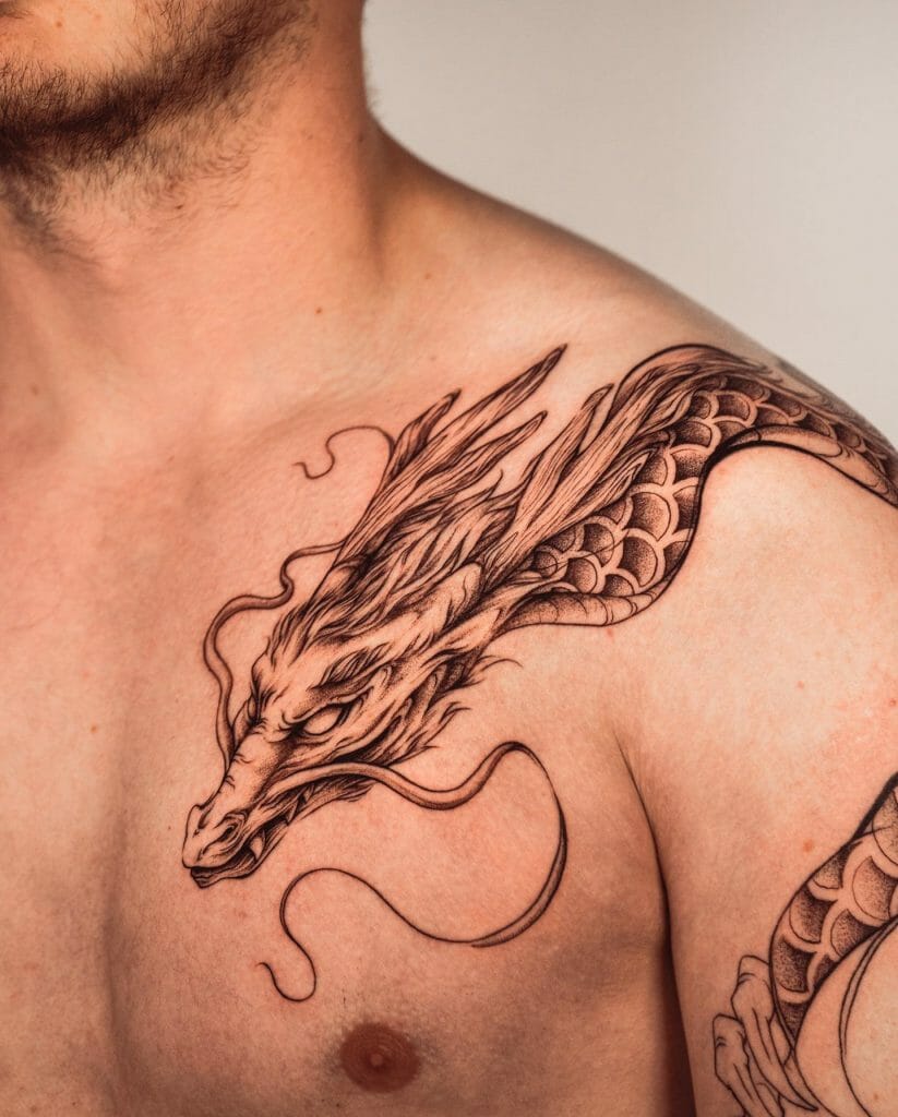 Dragon Chest Tattoo Idea For Mens