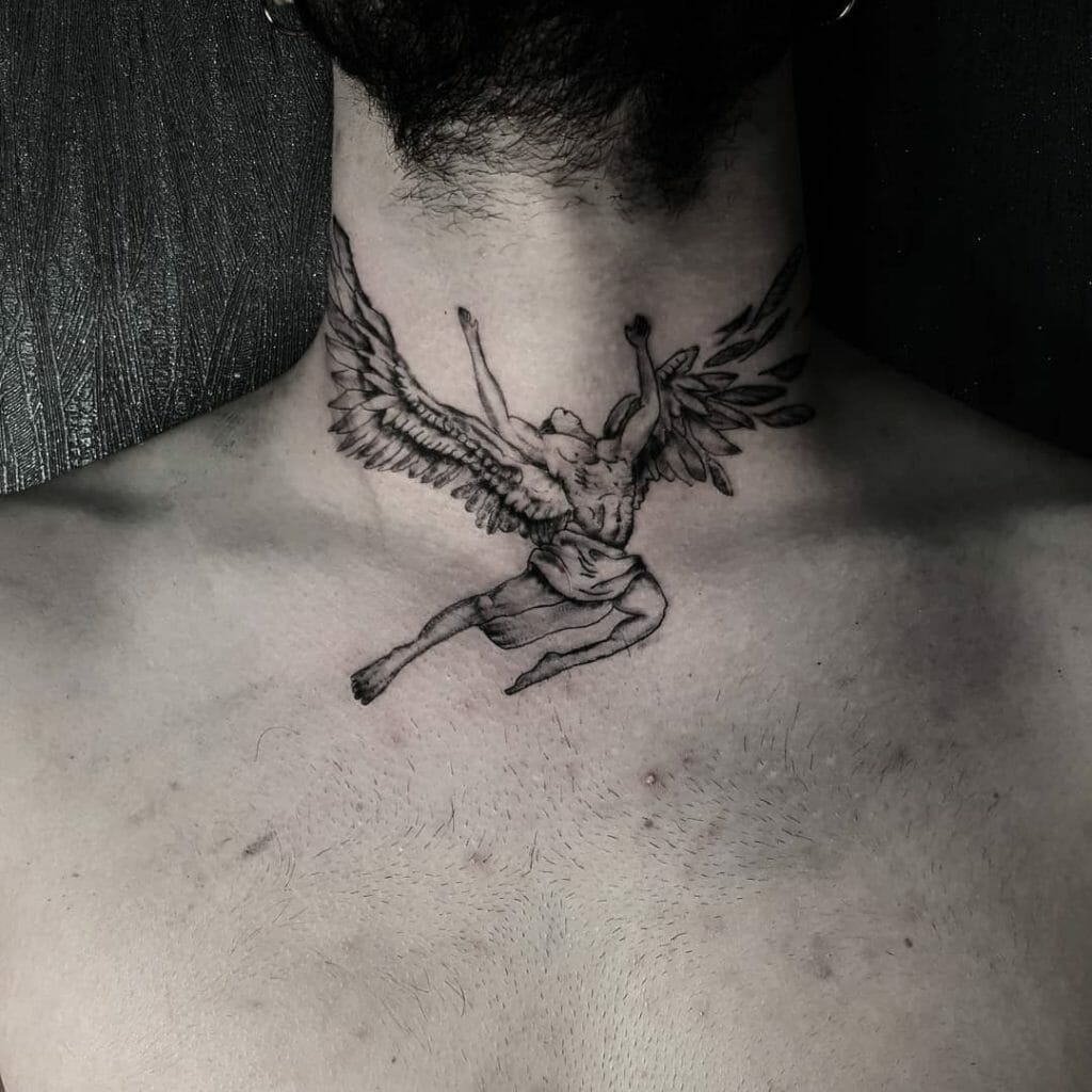Fallen Angel Tattoo On Neck