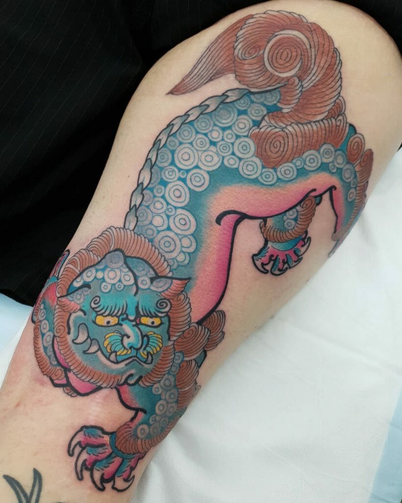 Foo Dog Leg Sleeve Japanese Tattoo