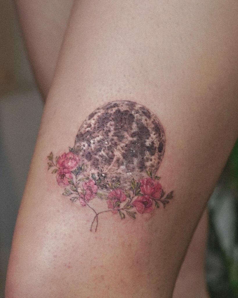Full Moon Tattoo With Flowers