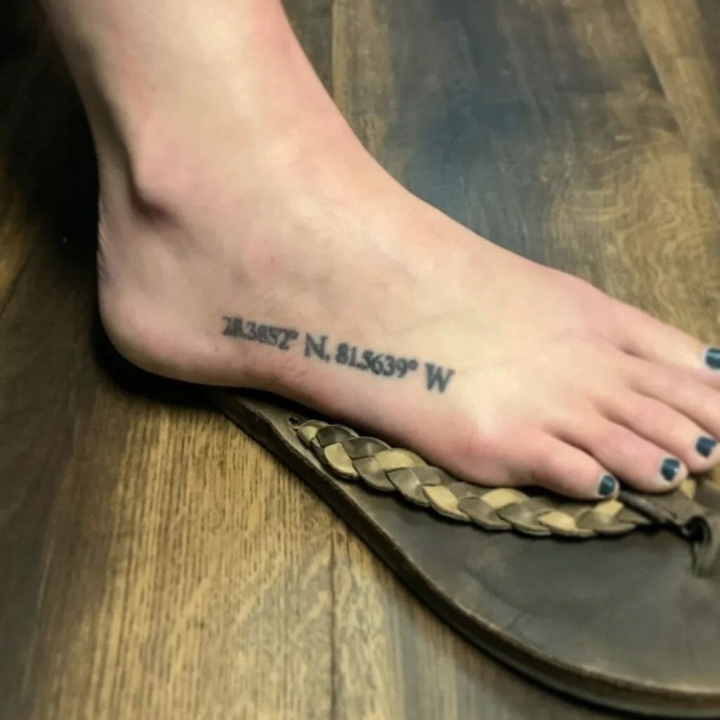 Geographical Coordinates Creative Foot Tattoo Ideas