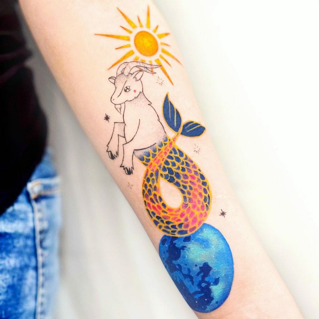 Girly Capricorn Sea Goat Tattoo