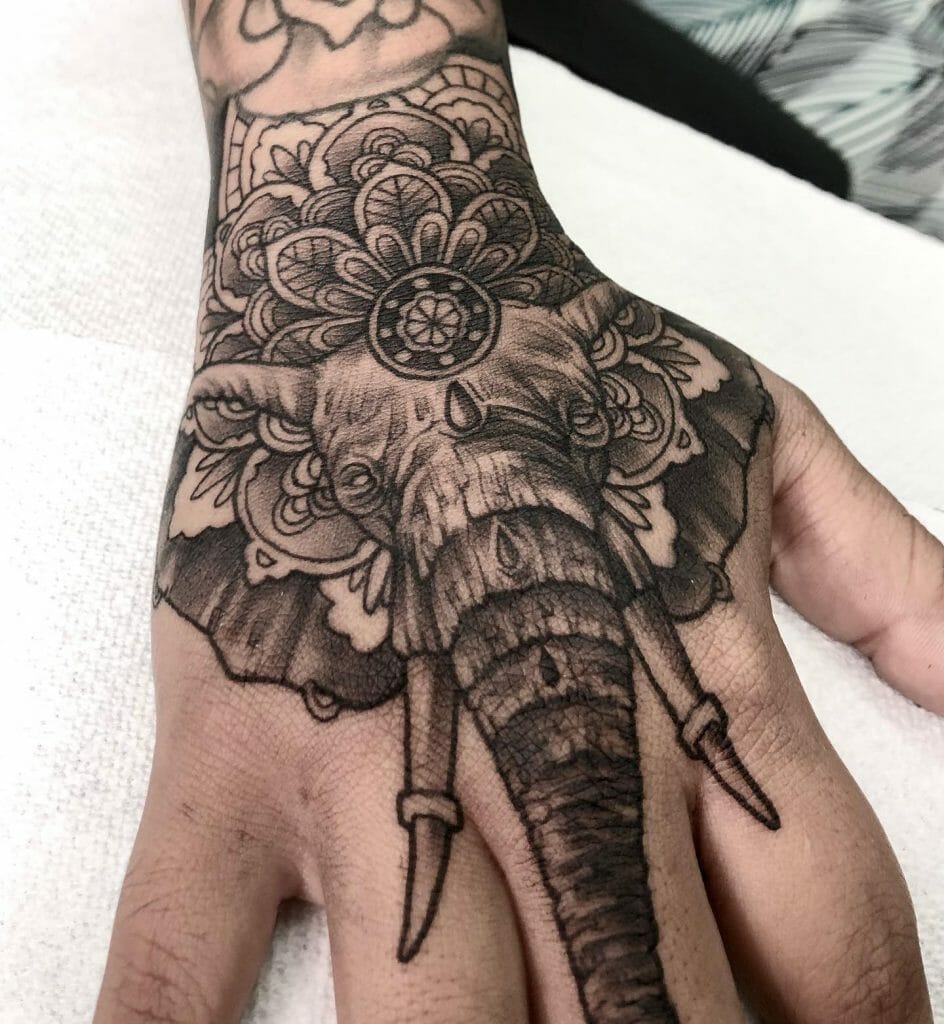 Mandala Elephant Tattoo On Hand