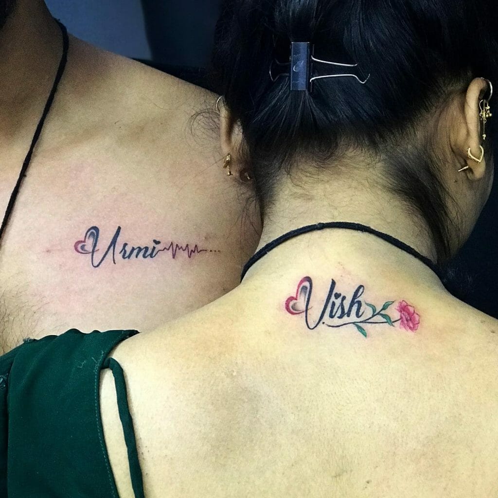 Matching Name Tattoo On Neck