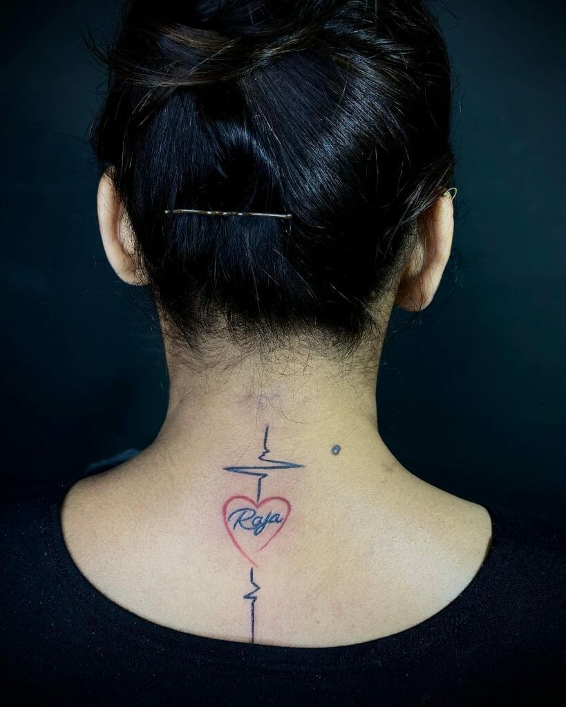 Name With Heart Tattoo On Neck
