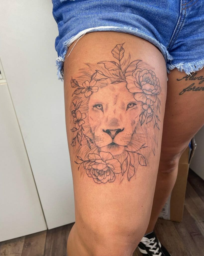 Simple Lion Thigh Tattoo