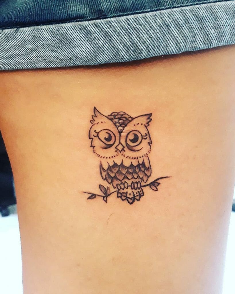 The Cute Small Owl Tattoo On A Tree