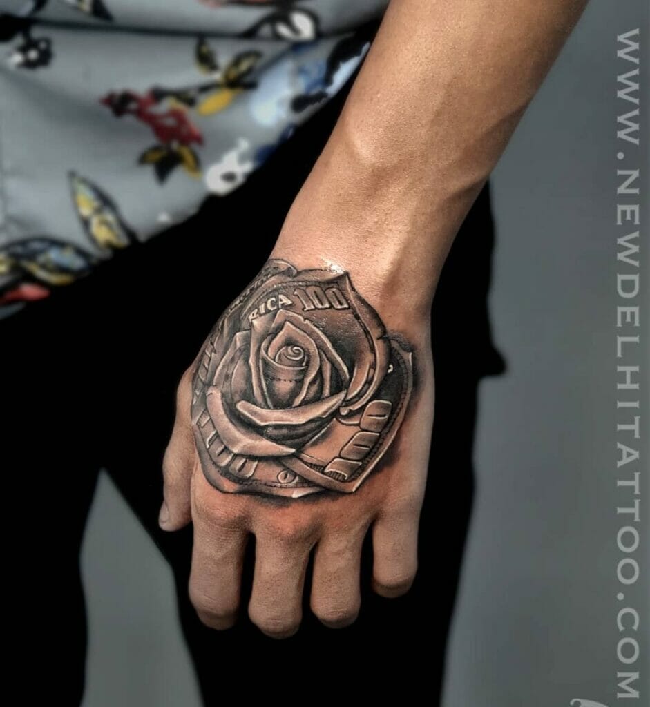 100-Dollar Bill Rose Tattoo
