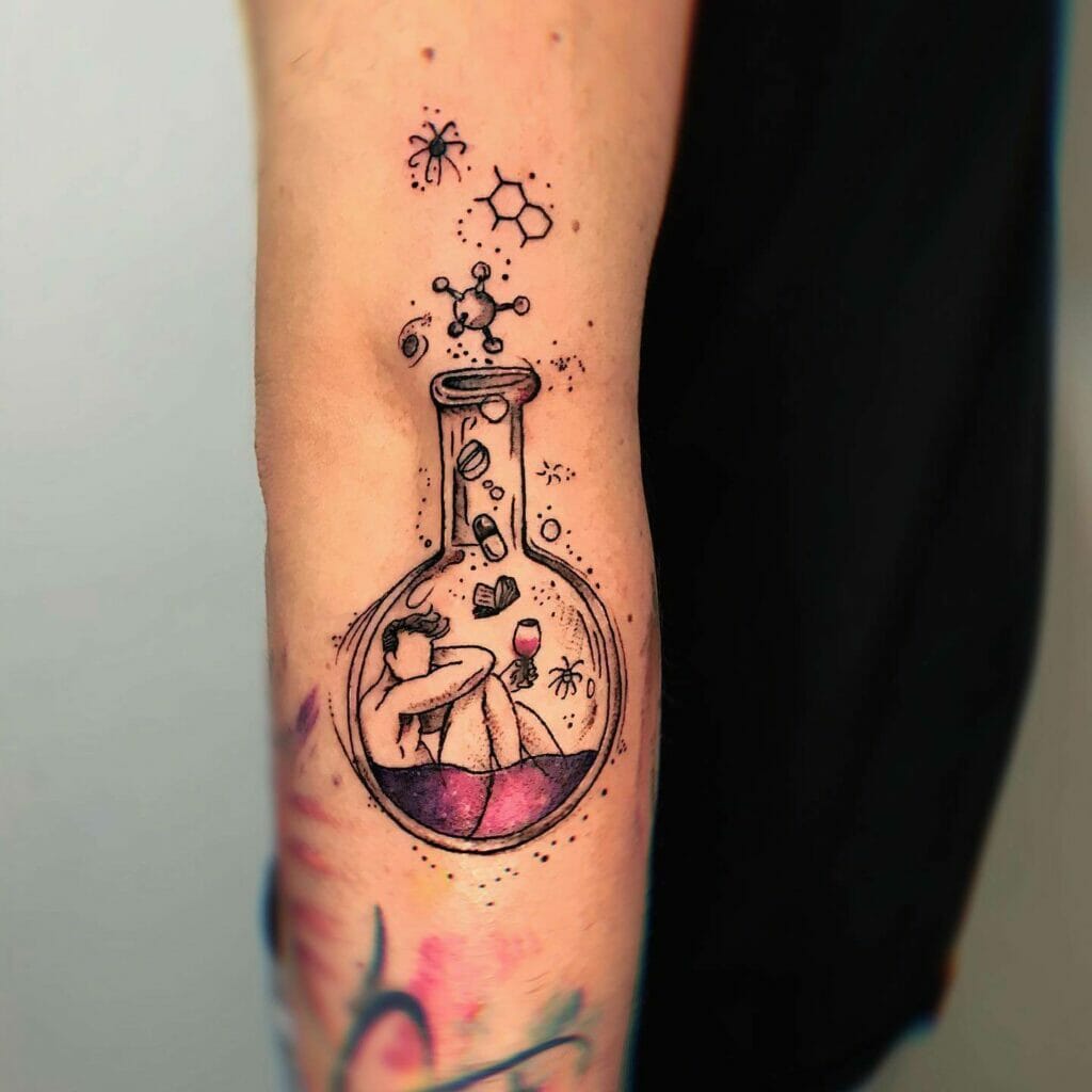 Galaxy In A Flask Watercolor Chemistry Tattoo