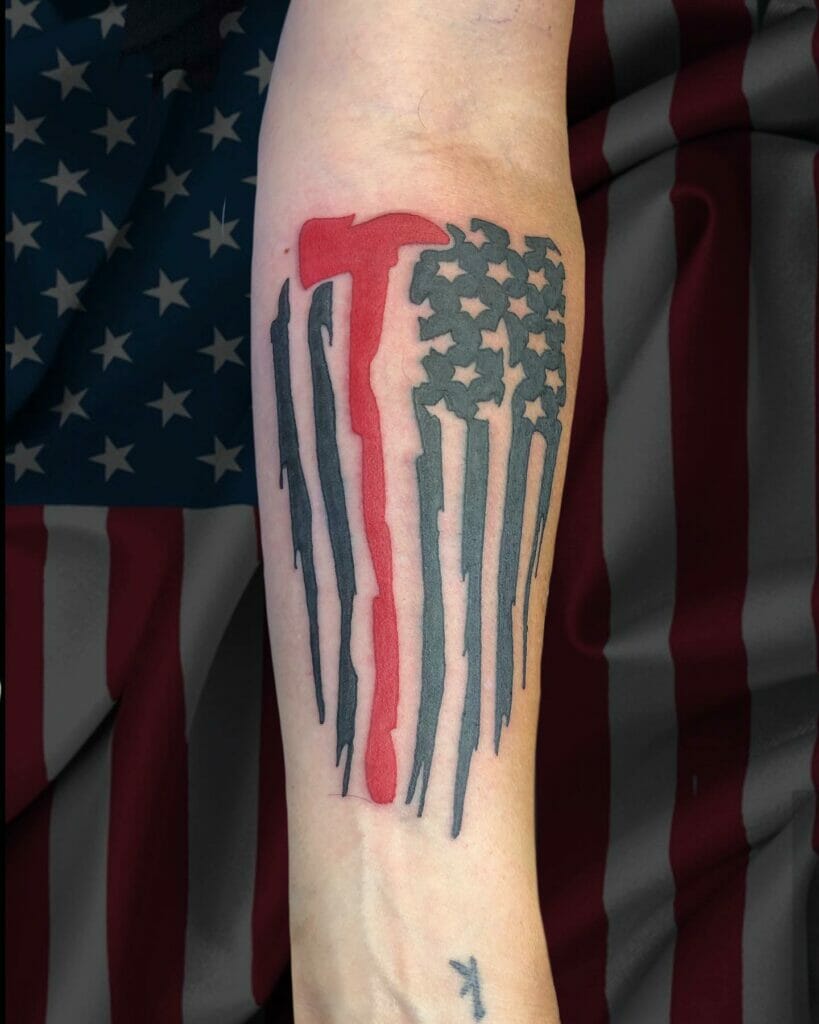 Thin Red Line Axe Flag Tattoo