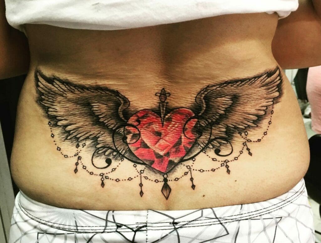 Realistic Angel Wings Back Tattoo Design