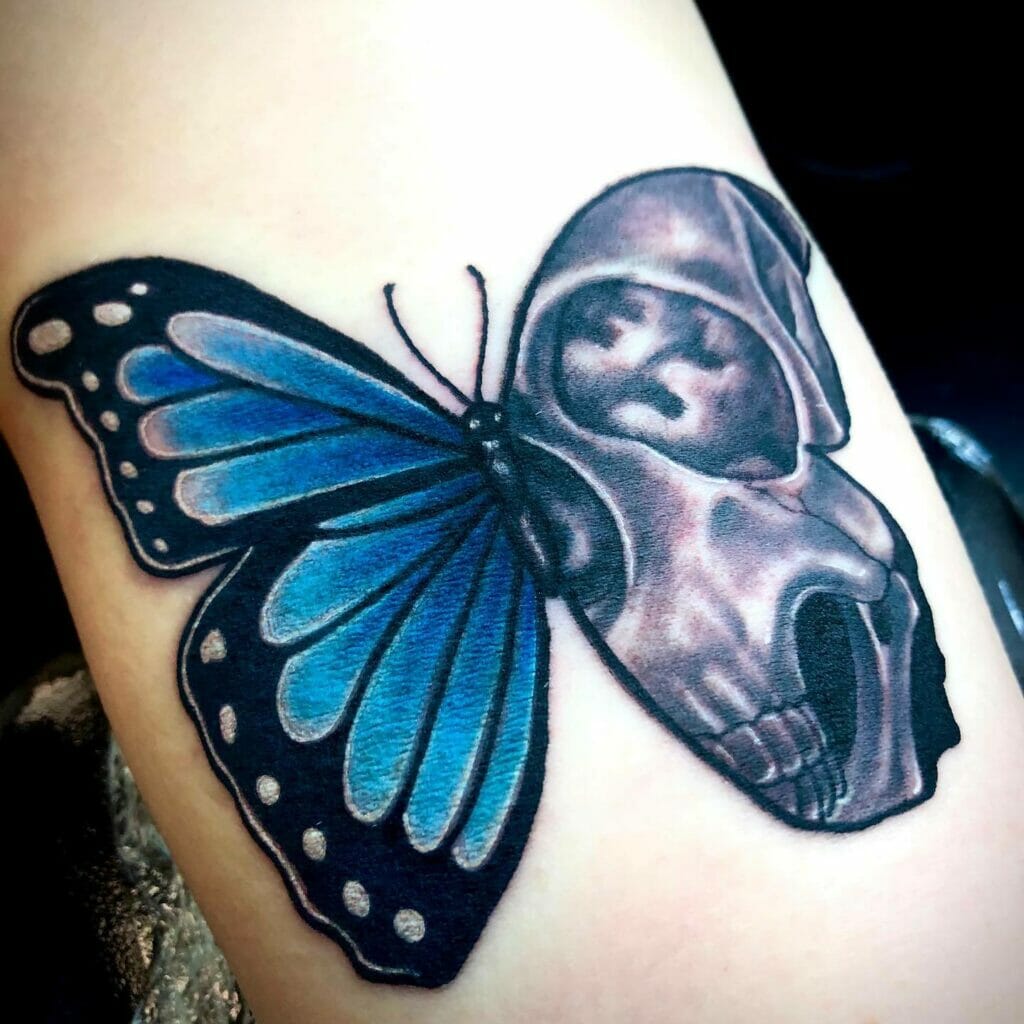 Half Skull And Butterfly Tattoo Designs